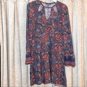 American Eagle Maroon Paisley Long Sleeve Dress